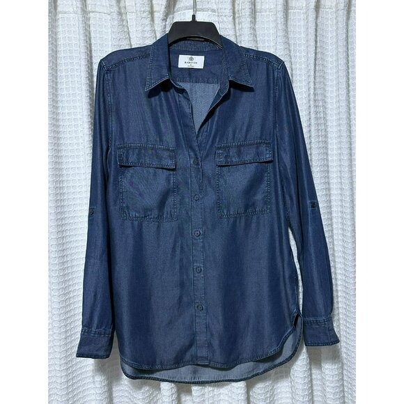 Aritzia Babaton Blue Denim Tencel Utility Button Up Shirt Size Small NWOT - Picture 1 of 10